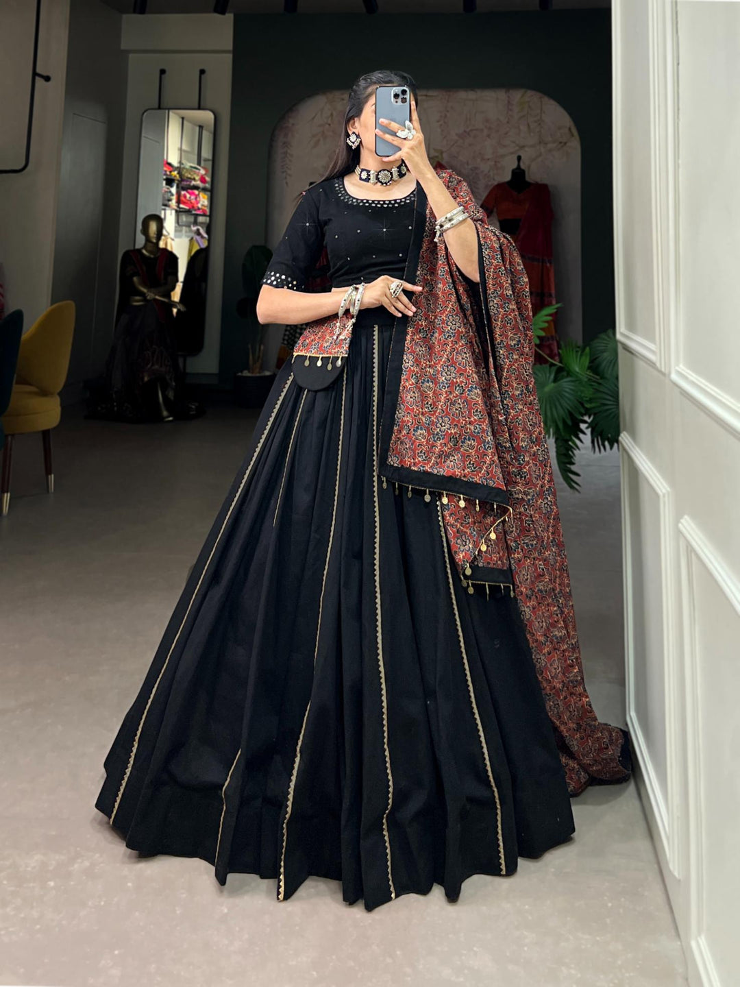 Bold Black printed pure cotton lehenga choli.