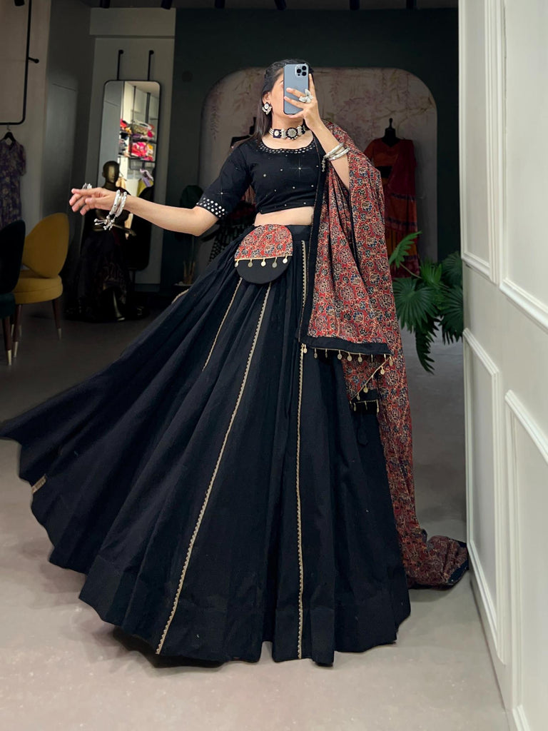 Bold Black printed pure cotton lehenga choli.