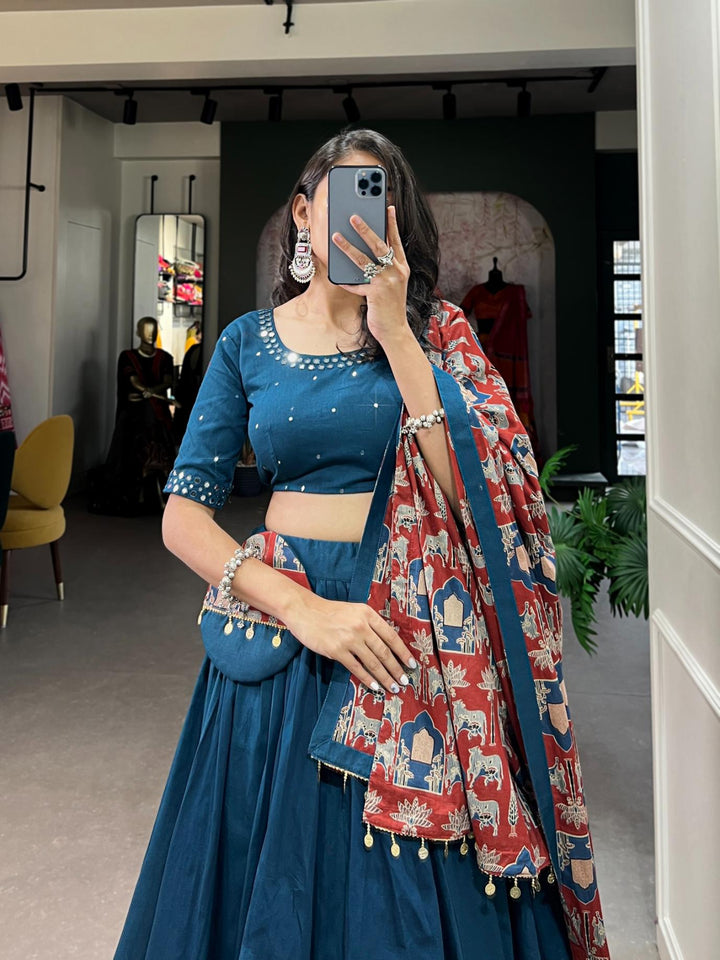 Muted Blue printed pure cotton lehenga choli.