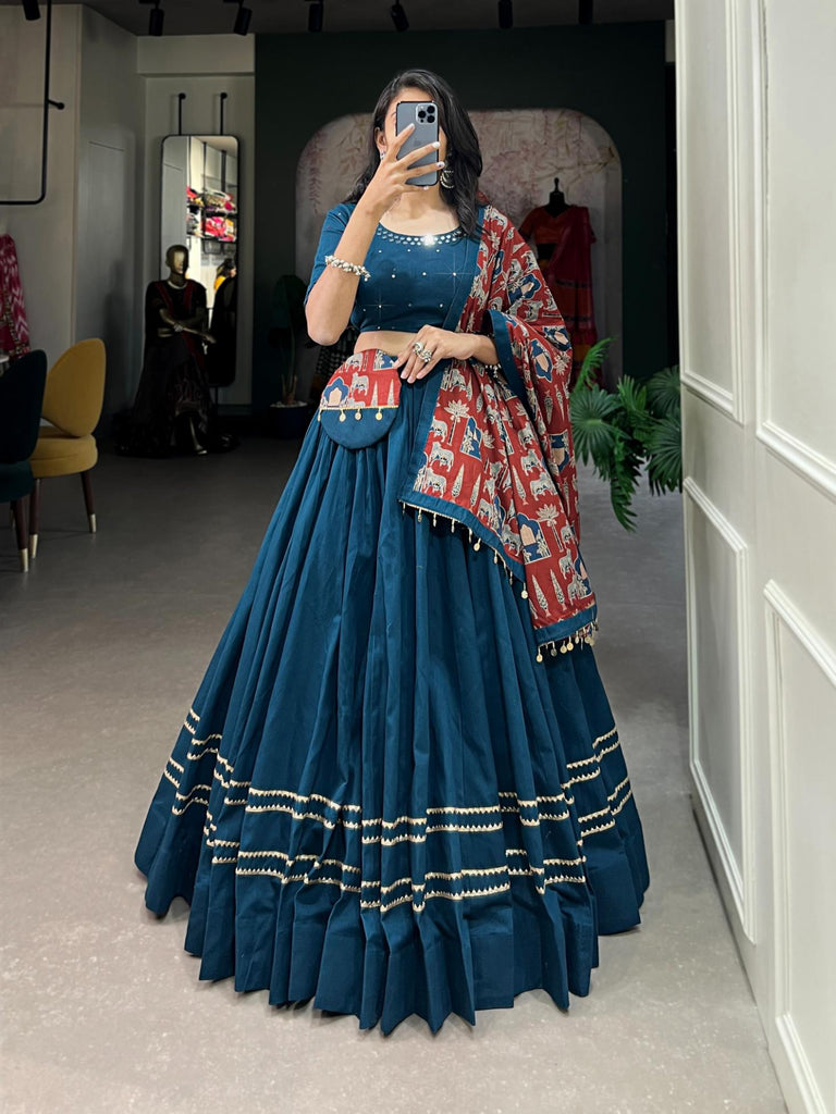 Muted Blue printed pure cotton lehenga choli.