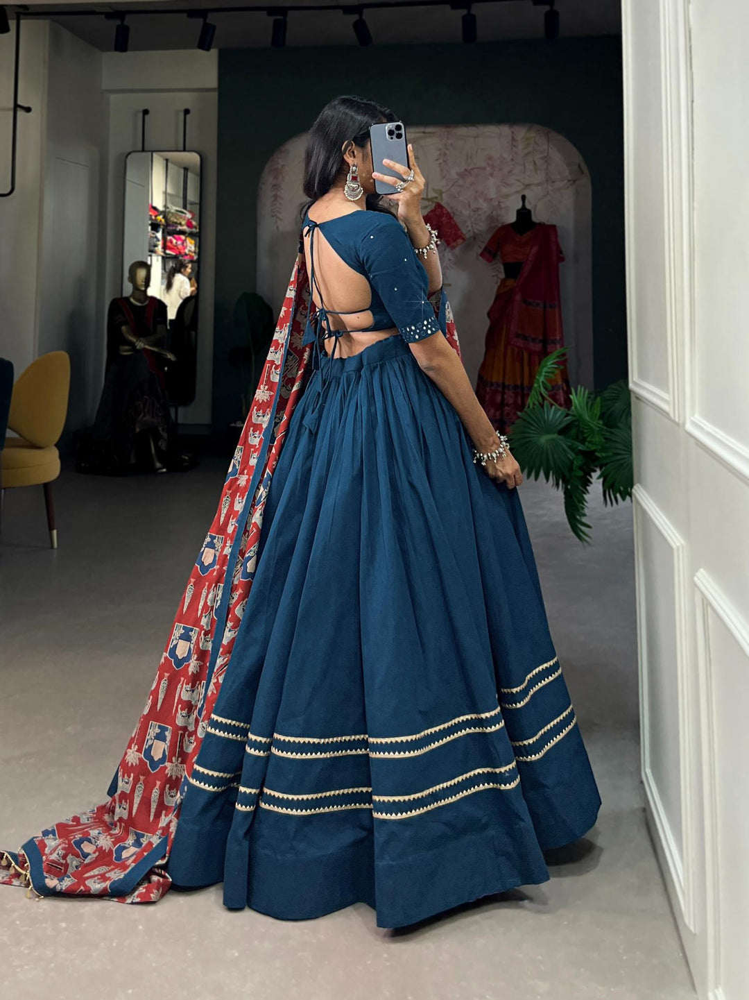 Muted Blue printed pure cotton lehenga choli.