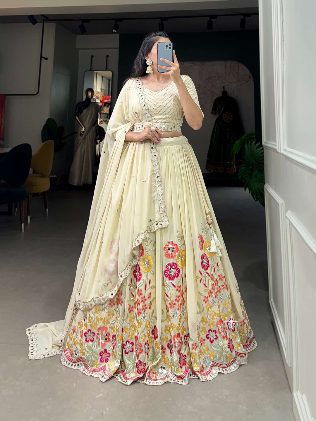 Off White Georgette Lehenga Set - PAHRAVA