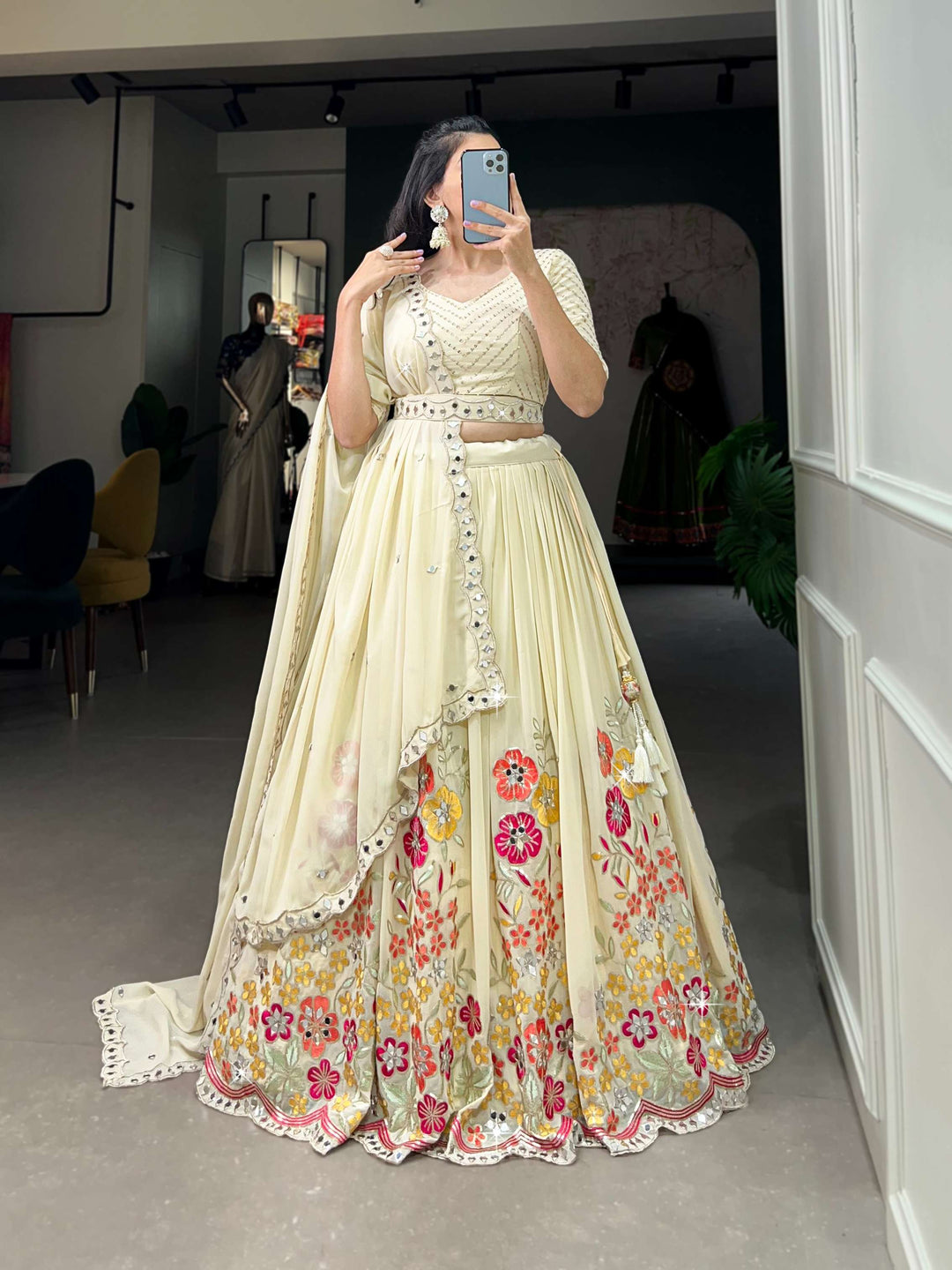 Off White Georgette Lehenga Set - PAHRAVA