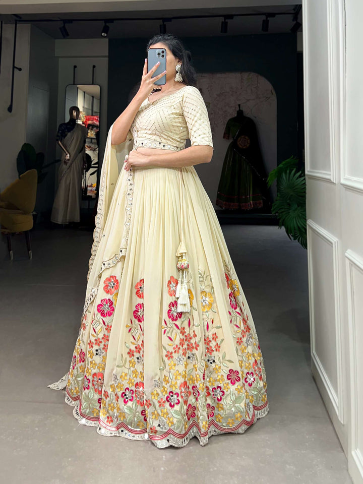 Off White Georgette Lehenga Set - PAHRAVA