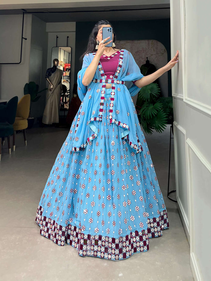 Sky Blue Georgette Lehenga Set - PAHRAVA