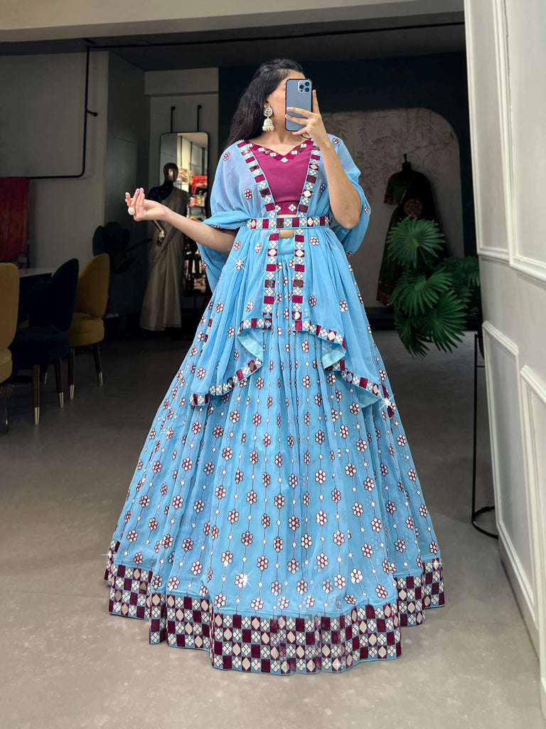 Sky Blue Georgette Lehenga Set - PAHRAVA