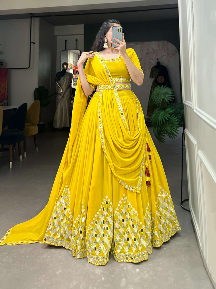 Sun Shine Yellow Georgette Lehenga Set - PAHRAVA