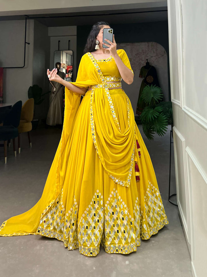 Sun Shine Yellow Georgette Lehenga Set - PAHRAVA