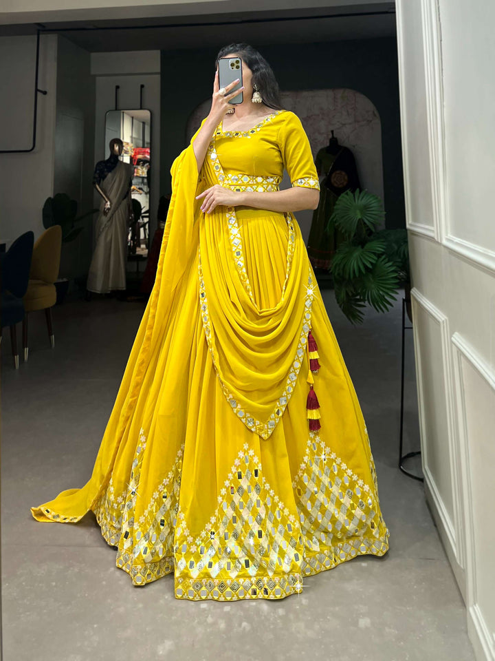 Sun Shine Yellow Georgette Lehenga Set - PAHRAVA