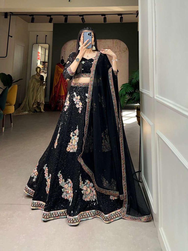 Bold Black Sequin Embroidered Lehenga Set - PAHRAVA