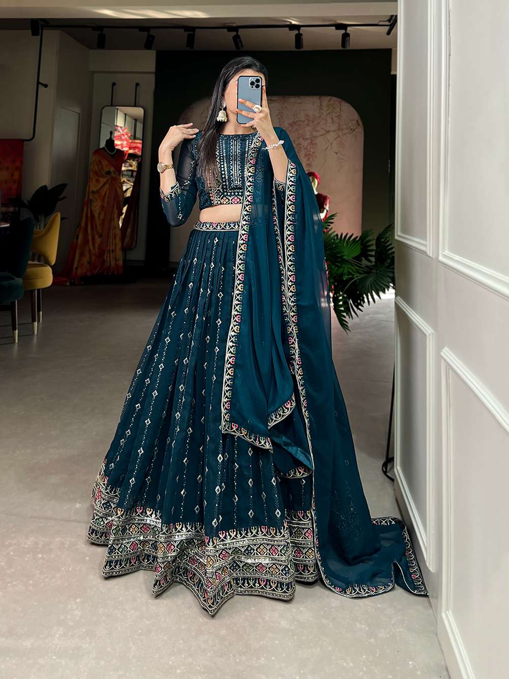 Bold Blue Embroidered Lehenga Choli - PAHRAVA