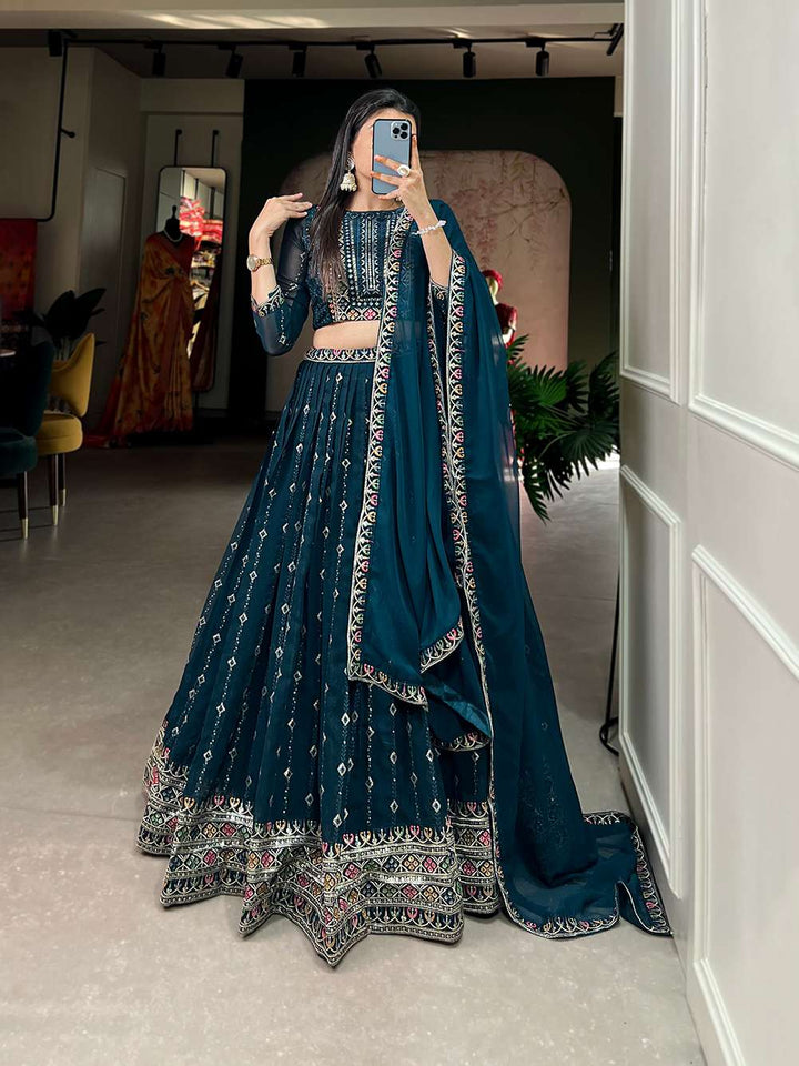 Bold Blue Embroidered Lehenga Choli - PAHRAVA