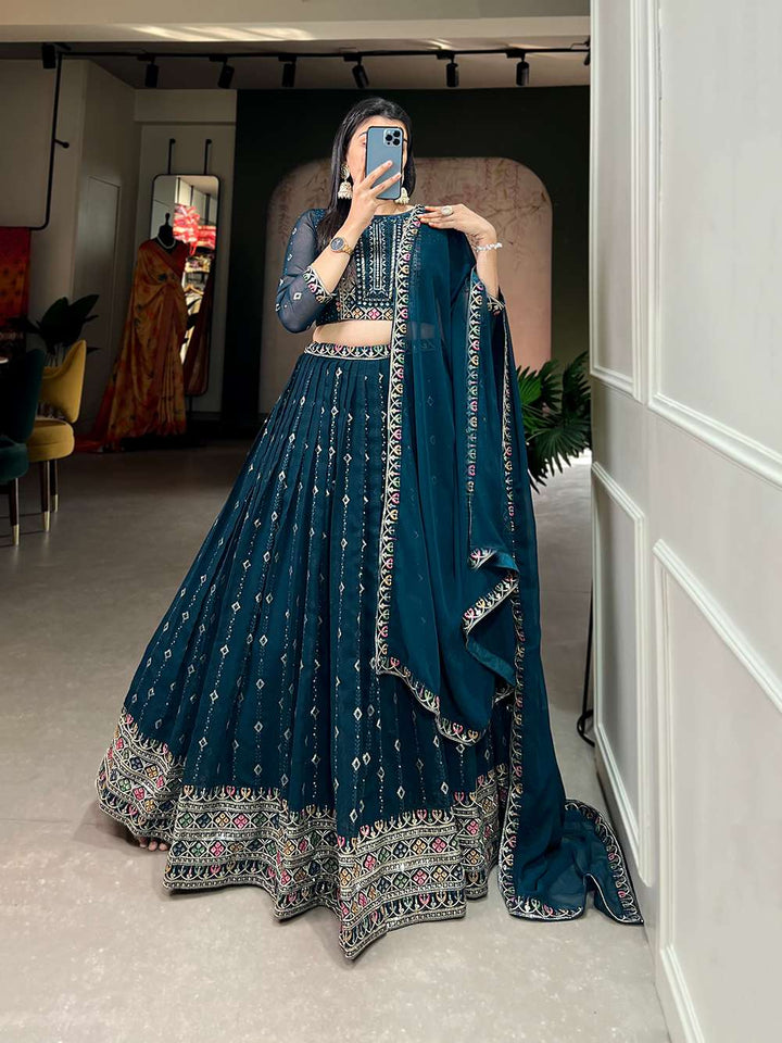 Bold Blue Embroidered Lehenga Choli - PAHRAVA