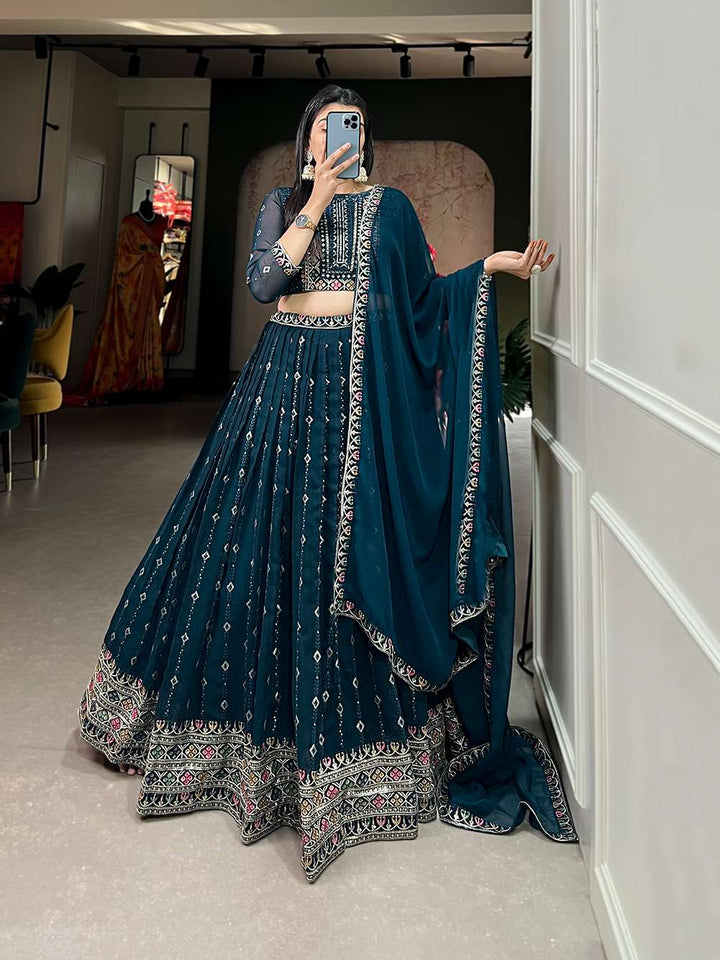 Bold Blue Embroidered Lehenga Choli - PAHRAVA