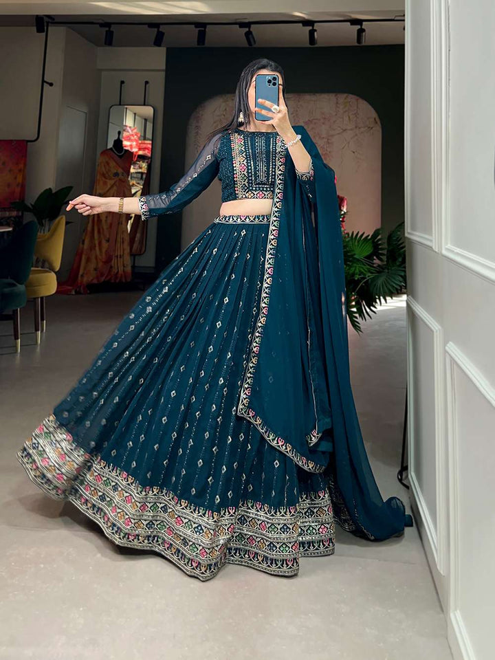 Bold Blue Embroidered Lehenga Choli - PAHRAVA