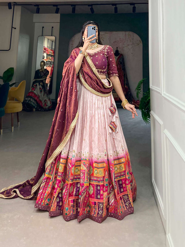 Light Pink Pure Viscose Jacquard Silk Lehenga Set - PAHRAVA