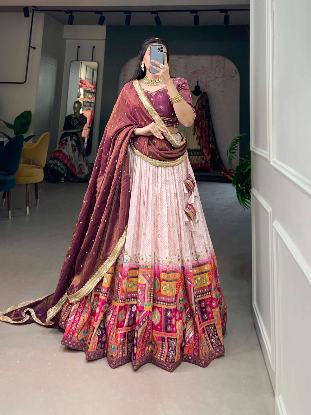 Light Pink Pure Viscose Jacquard Silk Lehenga Set - PAHRAVA