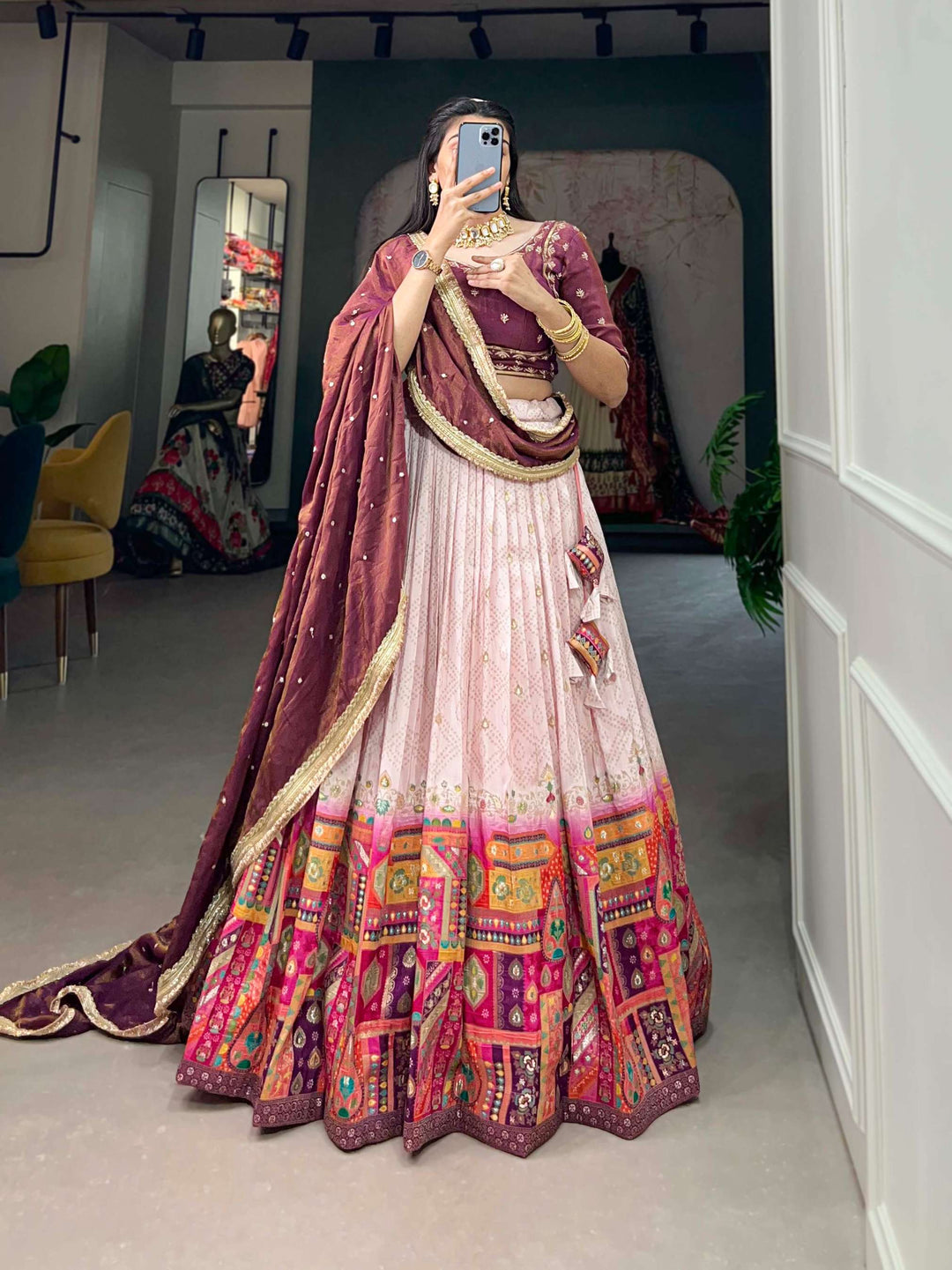 Light Pink Pure Viscose Jacquard Silk Lehenga Set - PAHRAVA