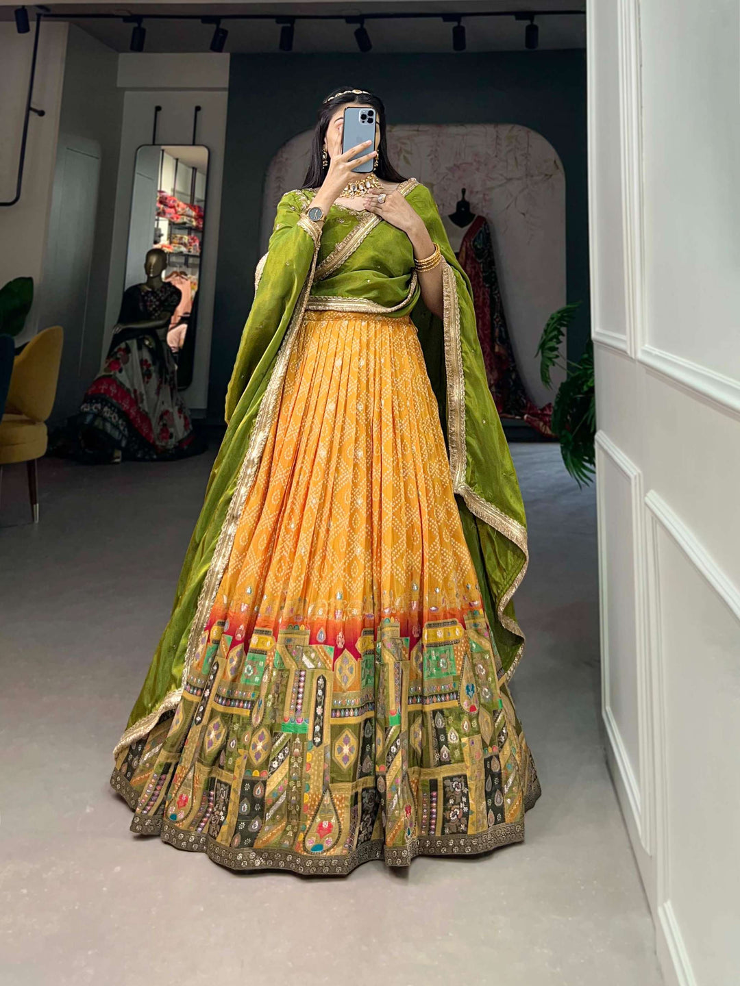 Mustard Yellow Pure Viscose Jacquard Silk Lehenga Set - PAHRAVA