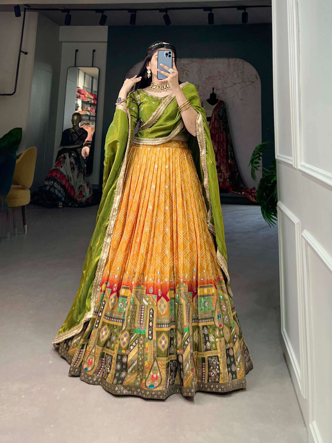 Mustard Yellow Pure Viscose Jacquard Silk Lehenga Set - PAHRAVA