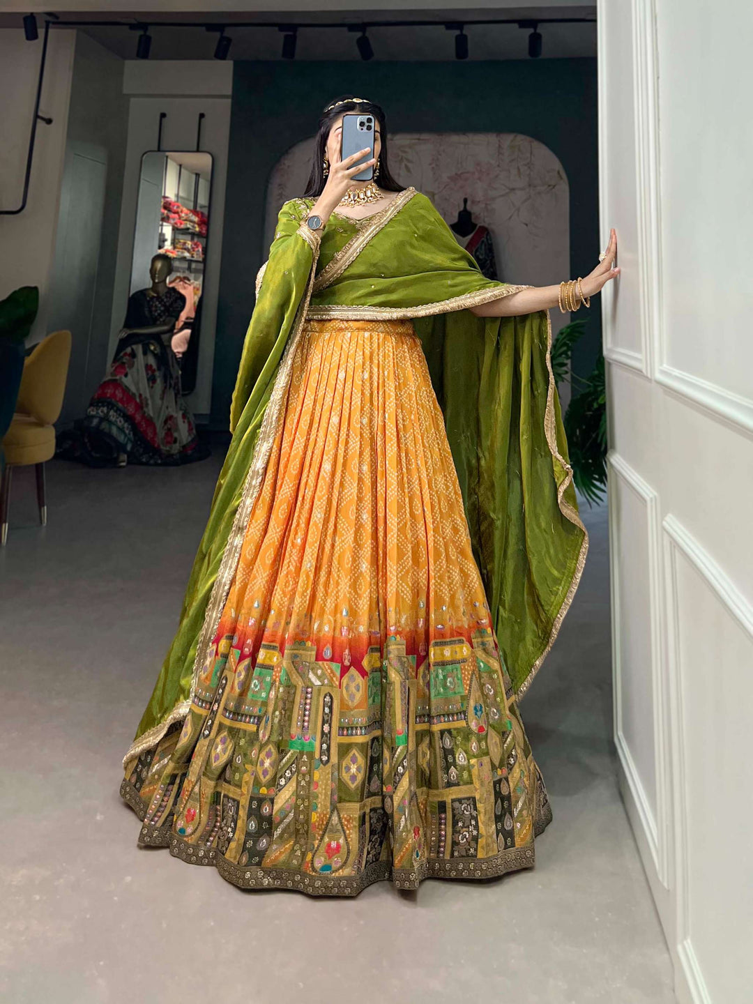 Mustard Yellow Pure Viscose Jacquard Silk Lehenga Set - PAHRAVA