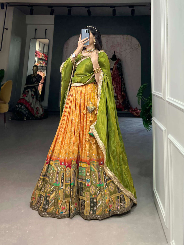 Mustard Yellow Pure Viscose Jacquard Silk Lehenga Set - PAHRAVA