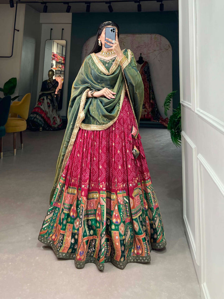 Rani Pink Pure Viscose Jacquard Silk Lehenga Set - PAHRAVA