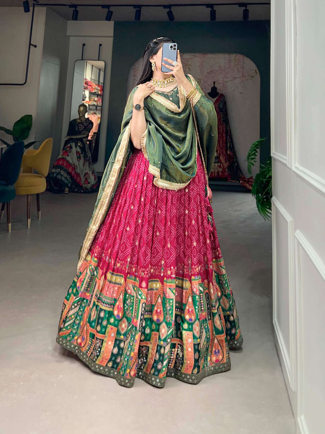 Rani Pink Pure Viscose Jacquard Silk Lehenga Set - PAHRAVA