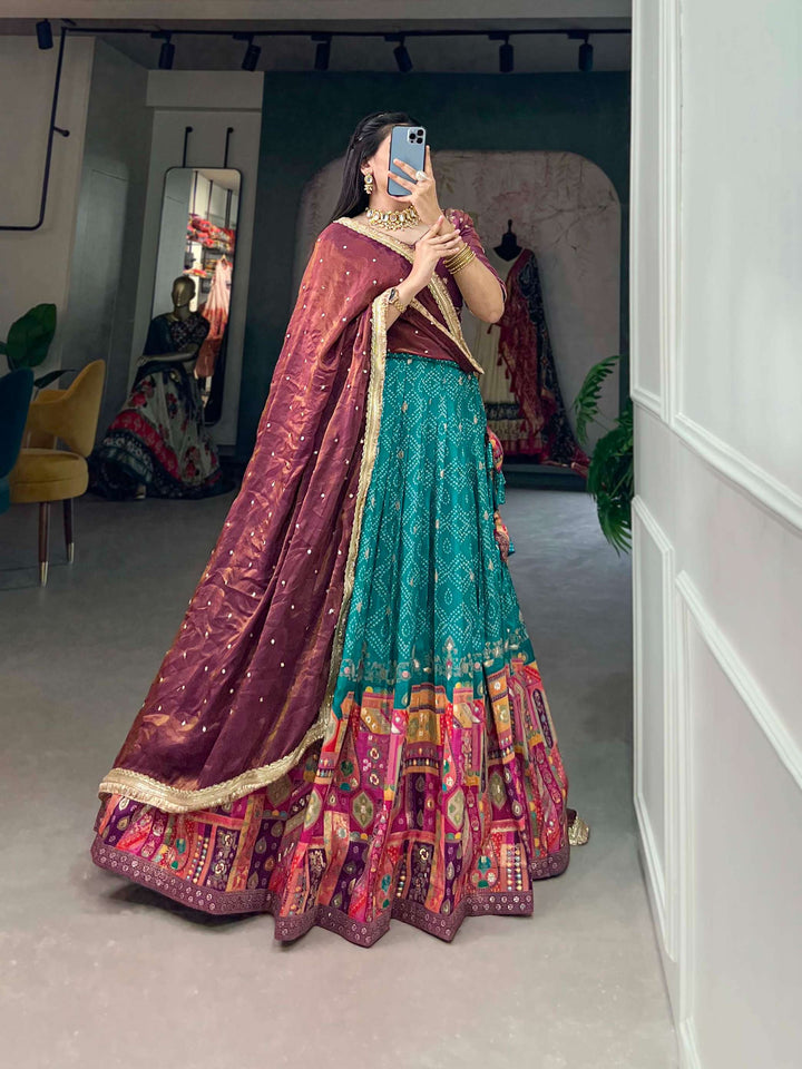 Teal Blue Pure Viscose Jacquard Silk Lehenga Set - PAHRAVA