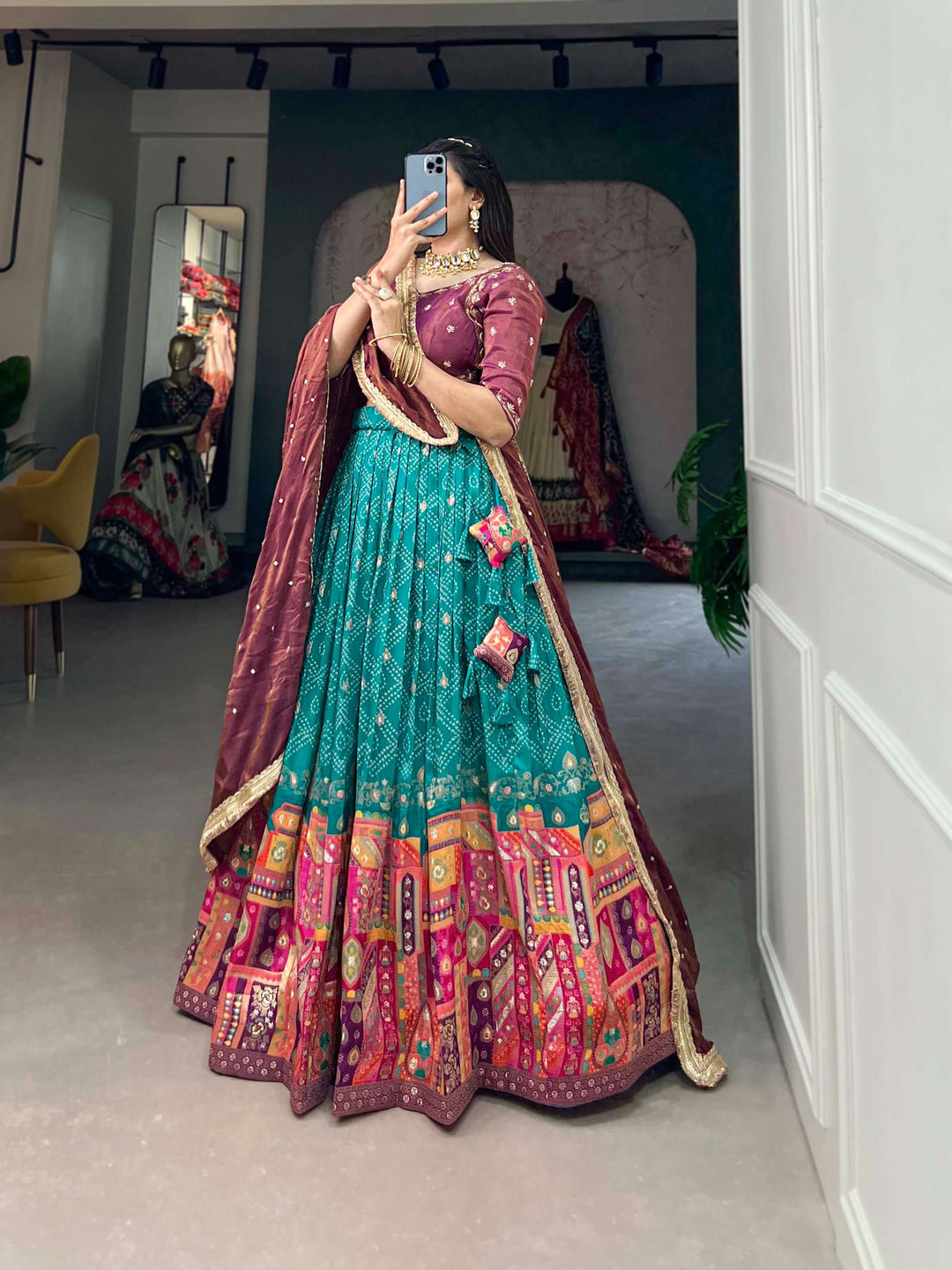 Teal Blue Pure Viscose Jacquard Silk Lehenga Set - PAHRAVA