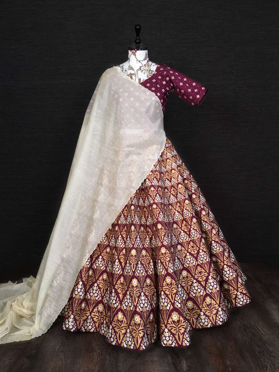 Maroon Wine Zari Foil Designer Lehenga Choli - PAHRAVA