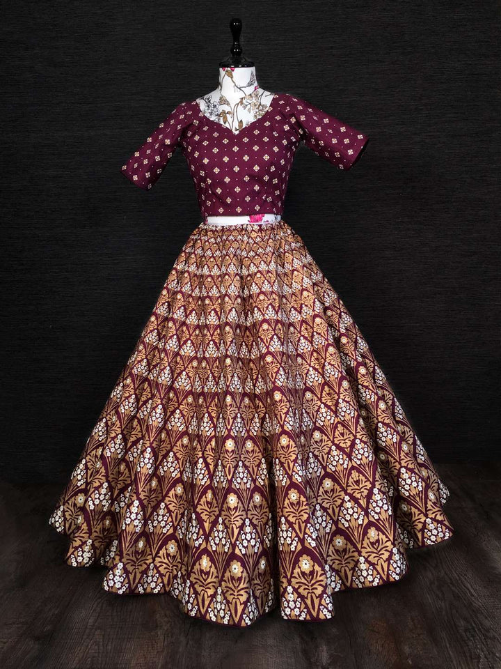 Maroon Wine Zari Foil Designer Lehenga Choli - PAHRAVA