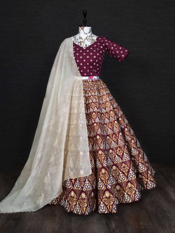 Maroon Wine Zari Foil Designer Lehenga Choli - PAHRAVA