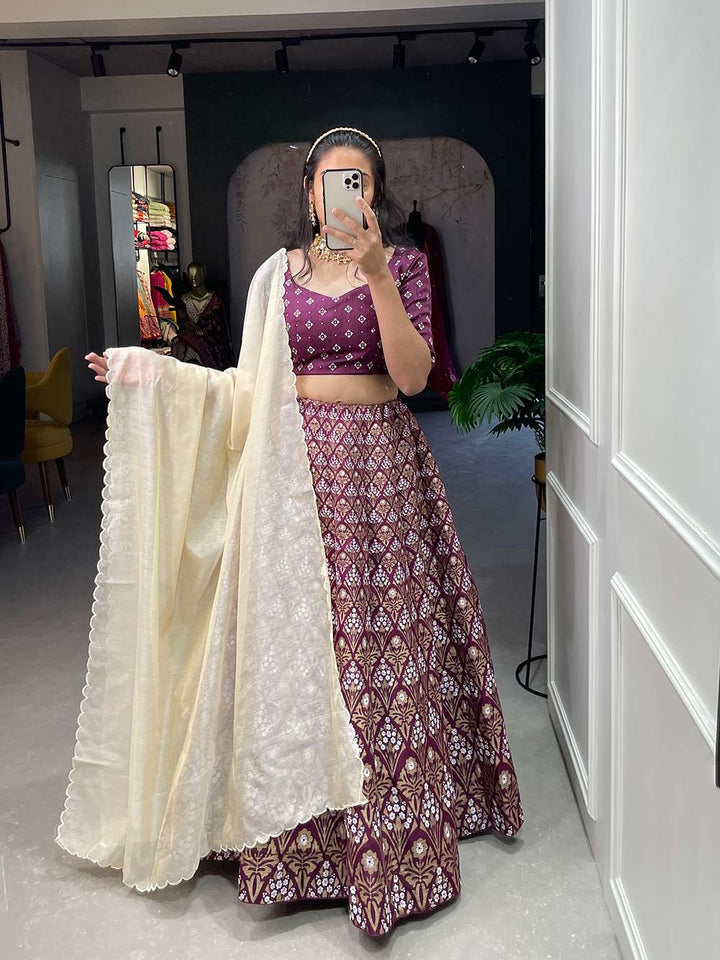 Maroon Wine Zari Foil Designer Lehenga Choli - PAHRAVA