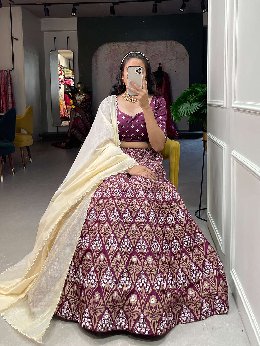 Maroon Wine Zari Foil Designer Lehenga Choli - PAHRAVA