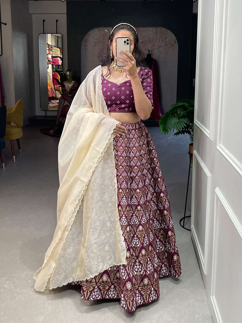 Maroon Wine Zari Foil Designer Lehenga Choli - PAHRAVA