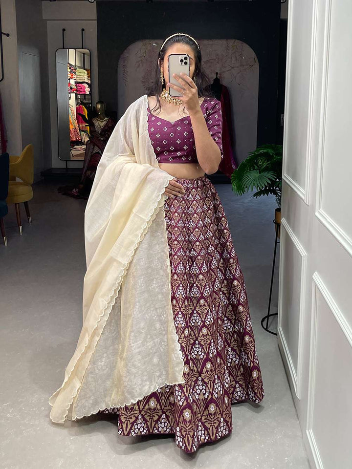 Maroon Wine Zari Foil Designer Lehenga Choli - PAHRAVA