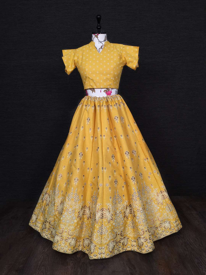 Yellow Aada Slub Silk Designer Lehenga Choli - PAHRAVA