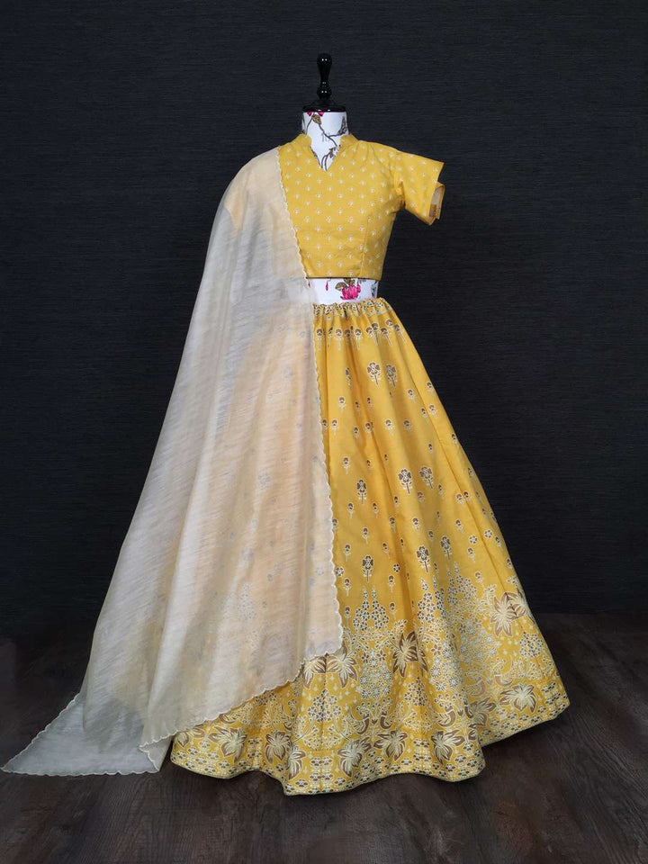 Yellow Aada Slub Silk Designer Lehenga Choli - PAHRAVA