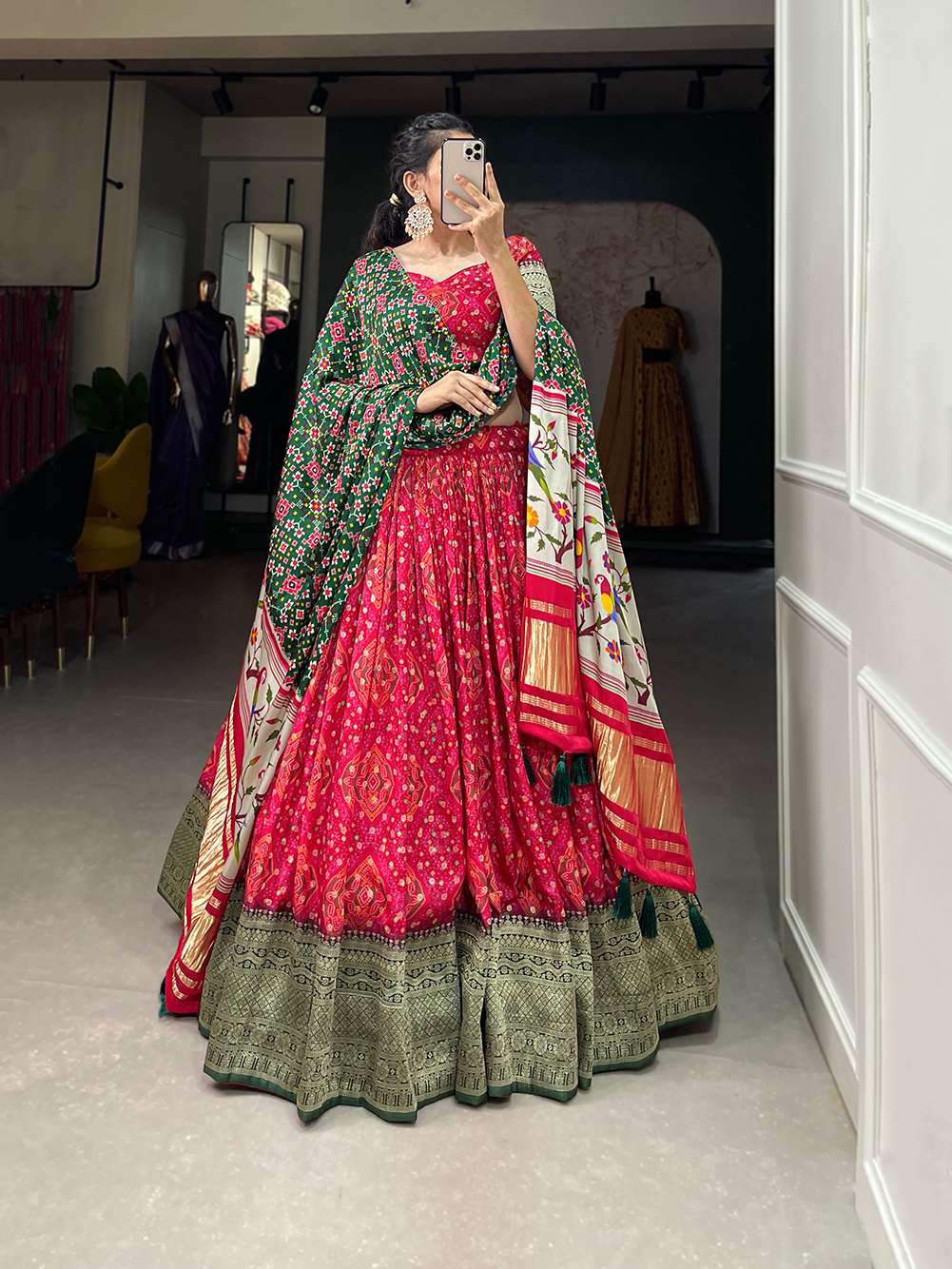 Ruby Red Viscose Dola Silk Lehenga Set - PAHRAVA