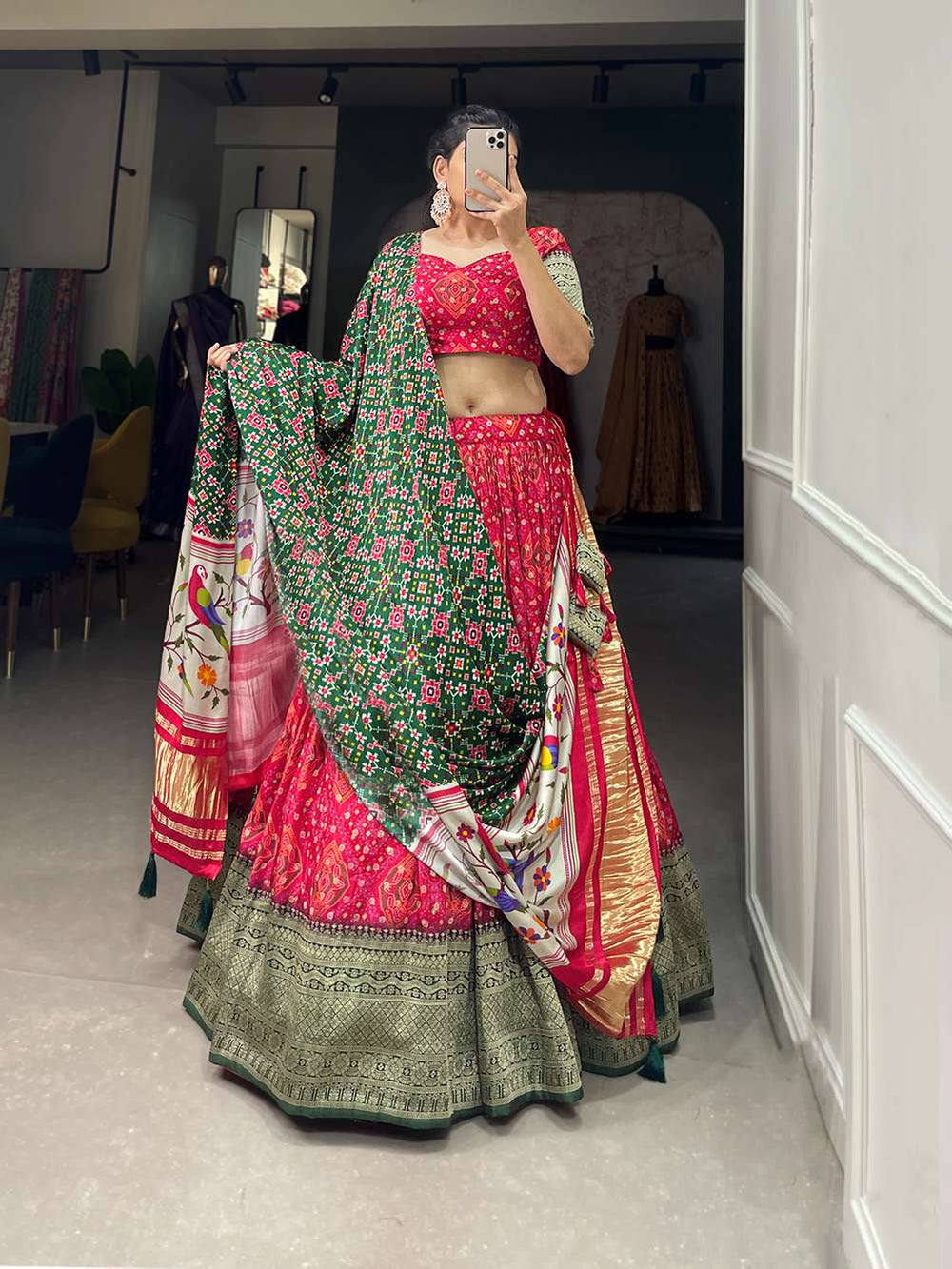 Ruby Red Viscose Dola Silk Lehenga Set - PAHRAVA