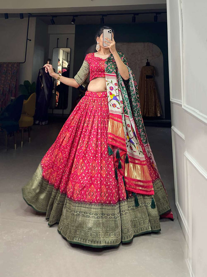 Ruby Red Viscose Dola Silk Lehenga Set - PAHRAVA