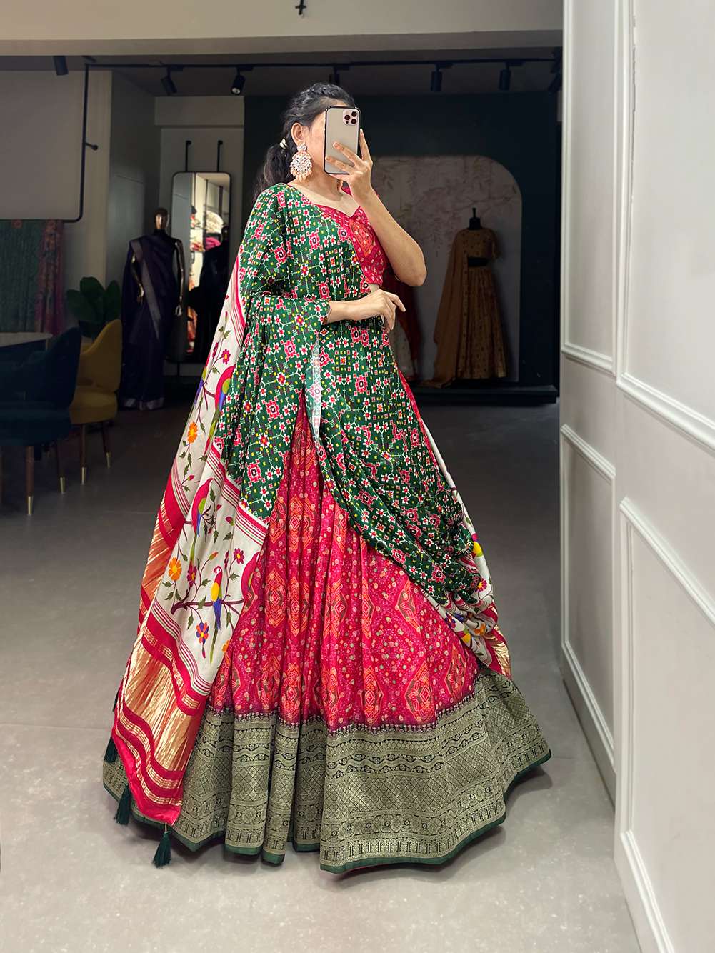 Ruby Red Viscose Dola Silk Lehenga Set - PAHRAVA