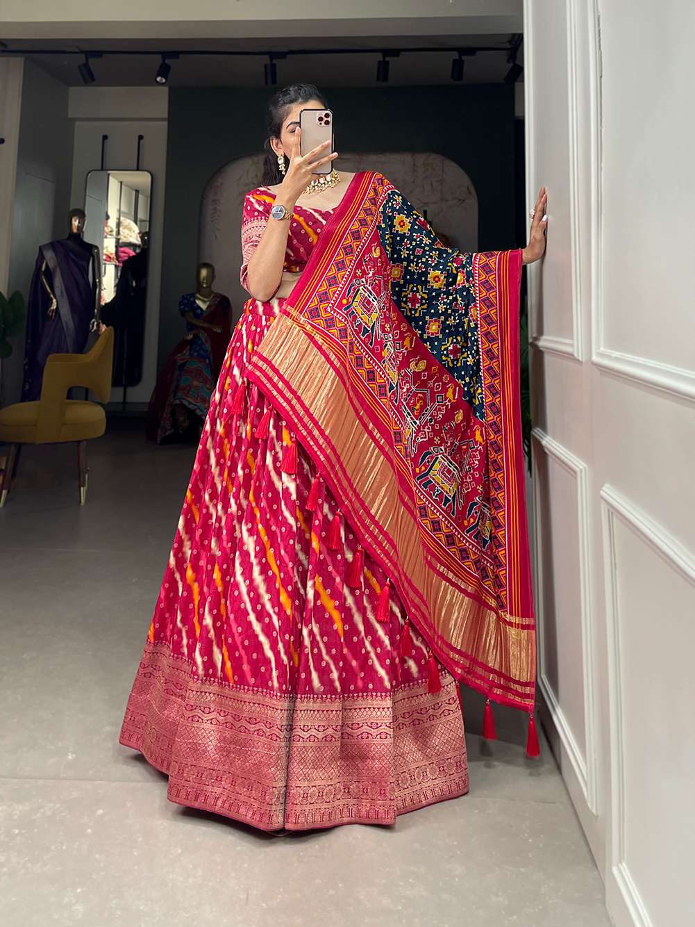 Rani Pink Viscose Dola Silk Lehenga Set - PAHRAVA