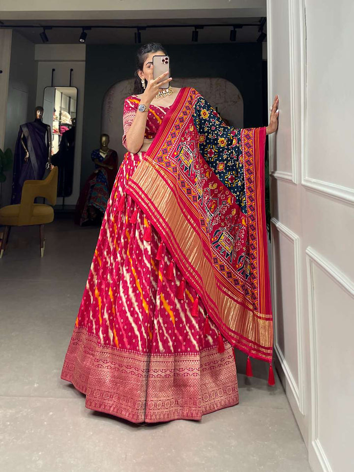 Rani Pink Viscose Dola Silk Lehenga Set - PAHRAVA