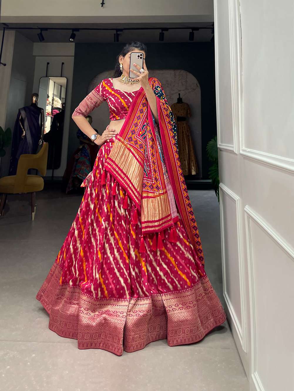 Rani Pink Viscose Dola Silk Lehenga Set - PAHRAVA