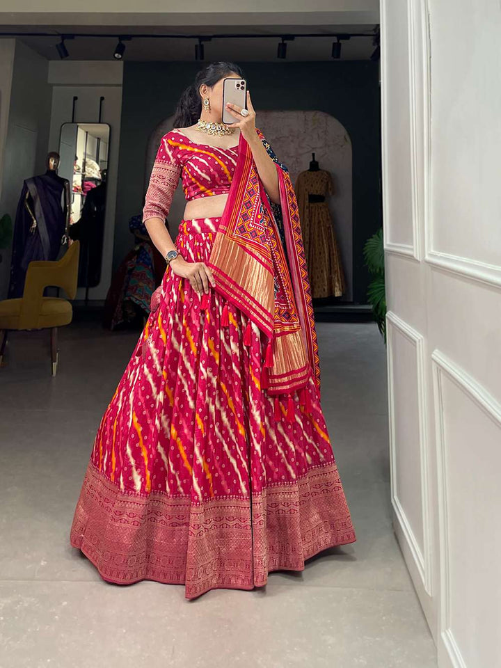 Rani Pink Viscose Dola Silk Lehenga Set - PAHRAVA