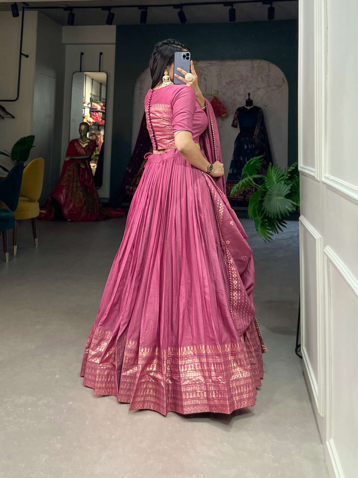 Plum Pink Pure Chanderi Plain Lehenga Set - PAHRAVA