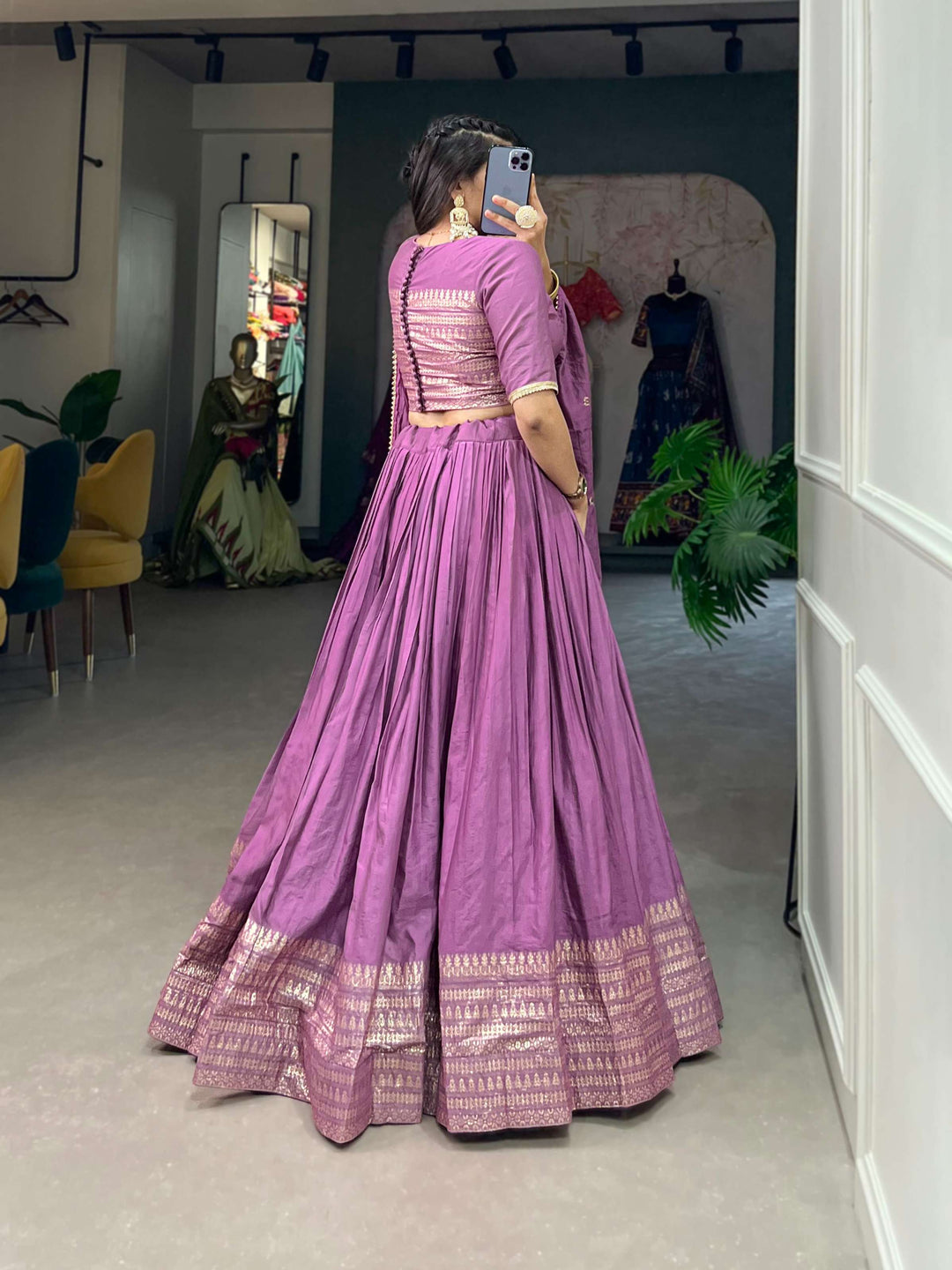 Soft Lavender Pure Chanderi Plain Lehenga Set - PAHRAVA