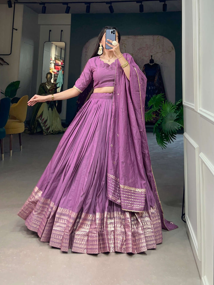 Soft Lavender Pure Chanderi Plain Lehenga Set - PAHRAVA